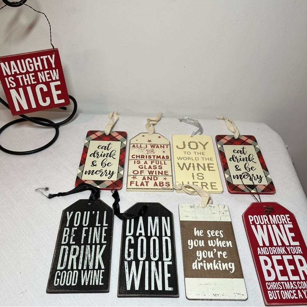 Wine and Beer Tag Christmas tree ornaments. Rustic. Wood. New
